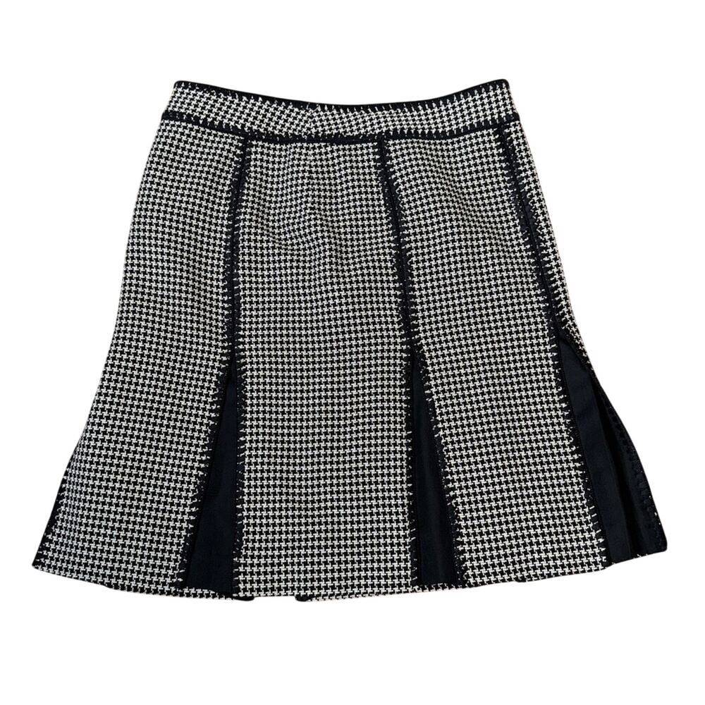 Ann Taylor Houndstooth Plaid Pleated A-Line Skirt Black White Size 10